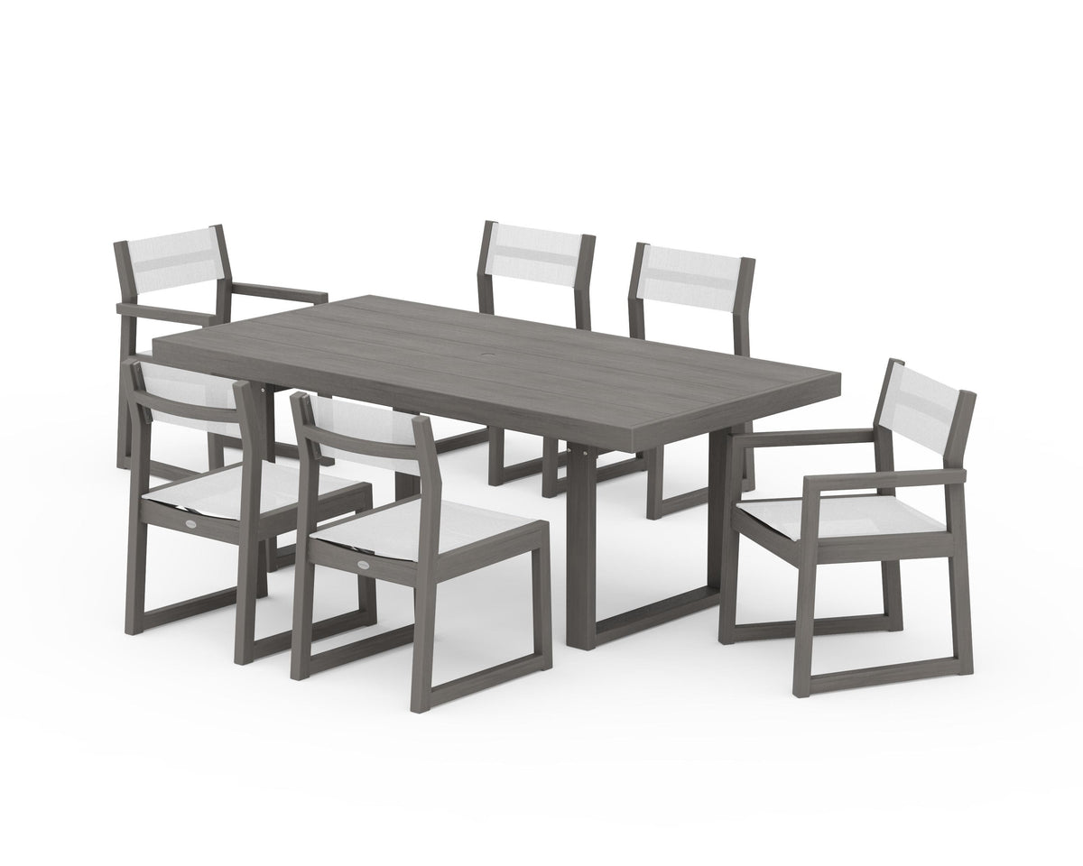 POLYWOOD EDGE Sling 7-Piece Dining Set in Driftwood / White