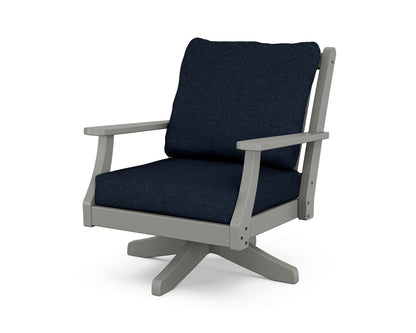 POLYWOOD Wovendale Deep Seating Swivel Chair in Slate Grey / Marine Indigo