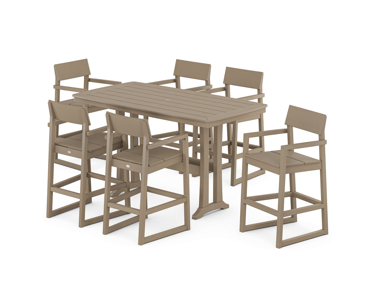 POLYWOOD EDGE Arm Chair 7-Piece Bar Set with Trestle Legs in Vintage Sahara
