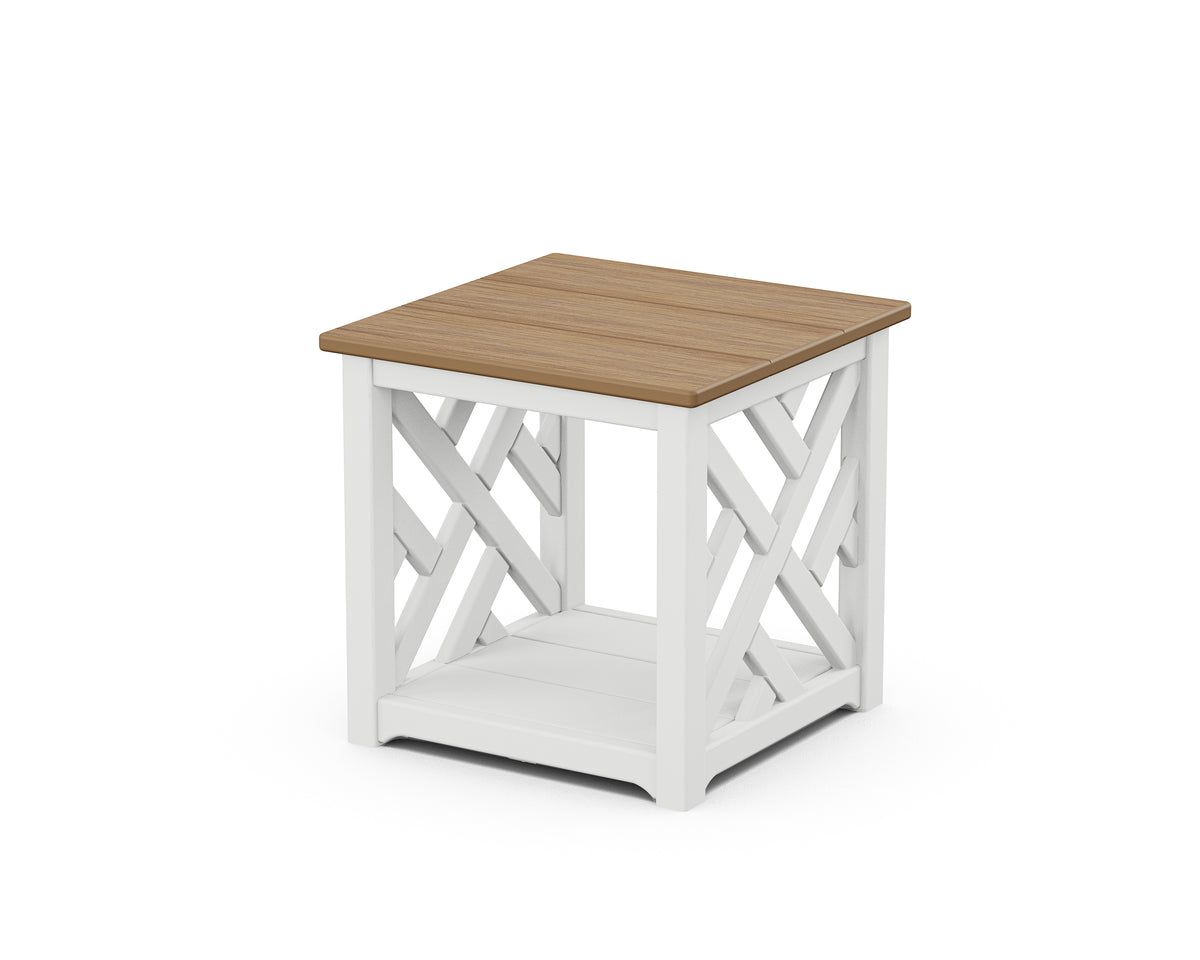 POLYWOOD Chippendale Accent Table in White / Natural