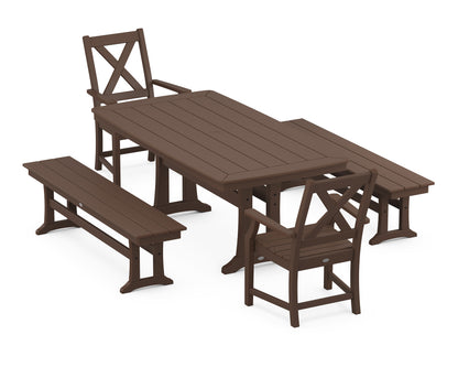 POLYWOOD Braxton 5-Piece Dining Set with Trestle Legs - 38" x 73" Table in Mahogany