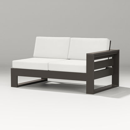 POLYWOOD Latitude Modular Right Arm Loveseat in Vintage Coffee / Natural Linen