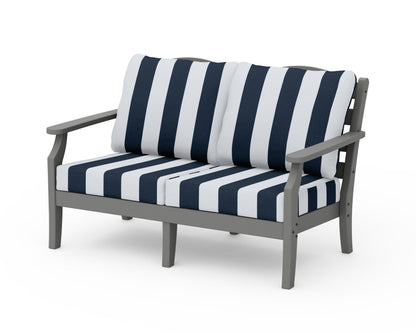 POLYWOOD Savannah Deep Seating Loveseat in Slate Grey / Cabana Stripe Marine Indigo
