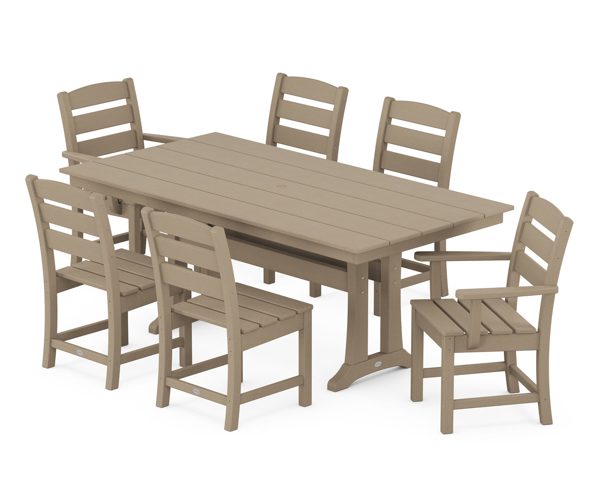 POLYWOOD Lakeside 7-Piece Farmhouse Dining Set with Trestle Legs in Vintage Sahara