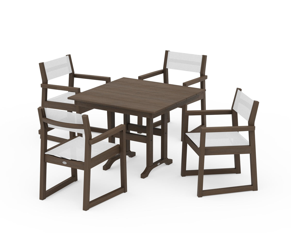 POLYWOOD EDGE Sling Arm Chair 5-Piece Farmhouse Dining Set in Kona / White