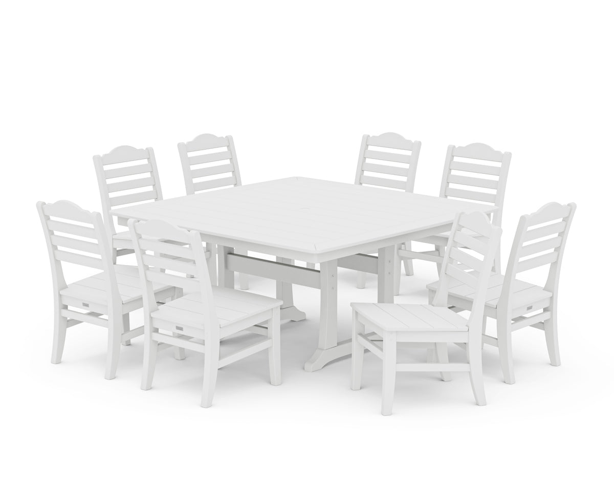 POLYWOOD Savannah Side Chair 9-Piece Square Dining Set with Trestle Legs in White