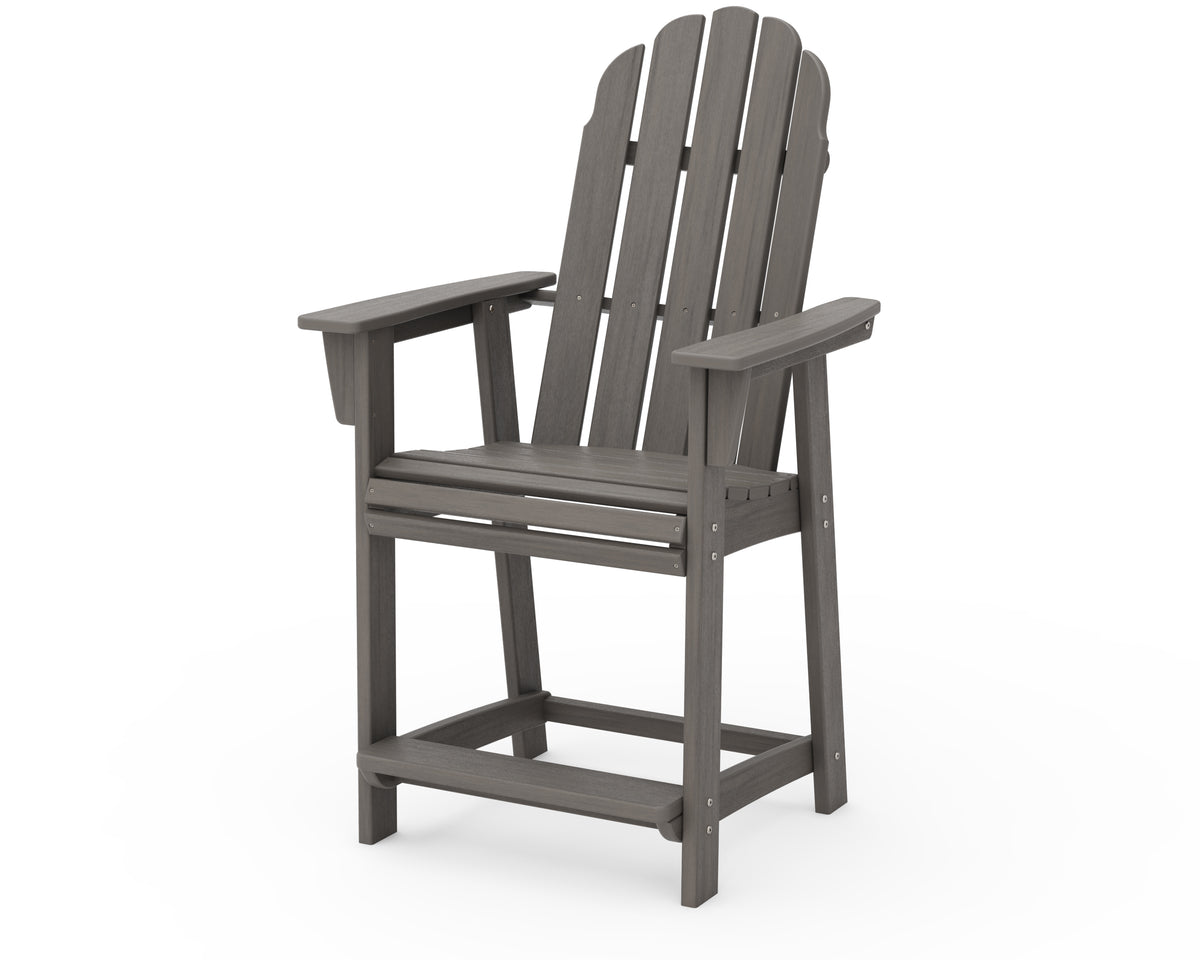 POLYWOOD Vineyard Curveback Adirondack Counter Chair in Driftwood