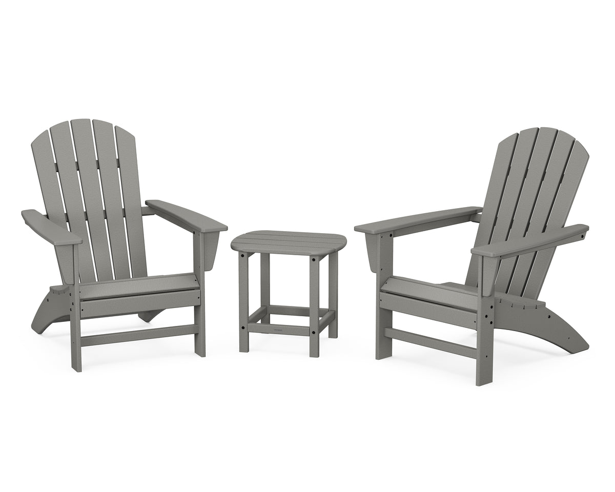 POLYWOOD Nautical 3-Piece Adirondack Set with South Beach 18" Side Table in Slate Grey
