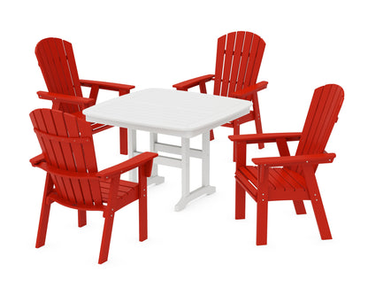 POLYWOOD Nautical Curveback Adirondack 5-Piece Dining Set - 44" Table in Sunset Red / White