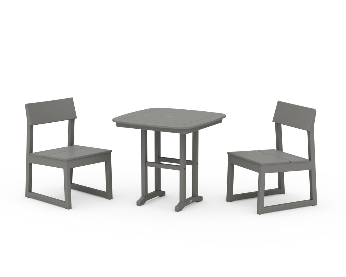 POLYWOOD EDGE Side Chair 3-Piece Dining Set in Slate Grey