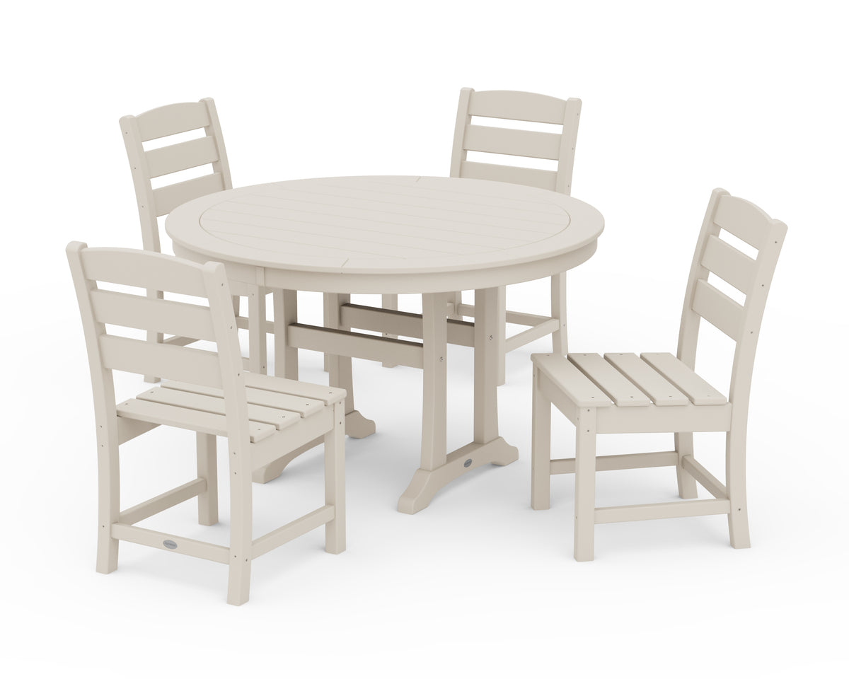 POLYWOOD Lakeside Side Chair 5-Piece Round Dining Set with Trestle Legs in Sand