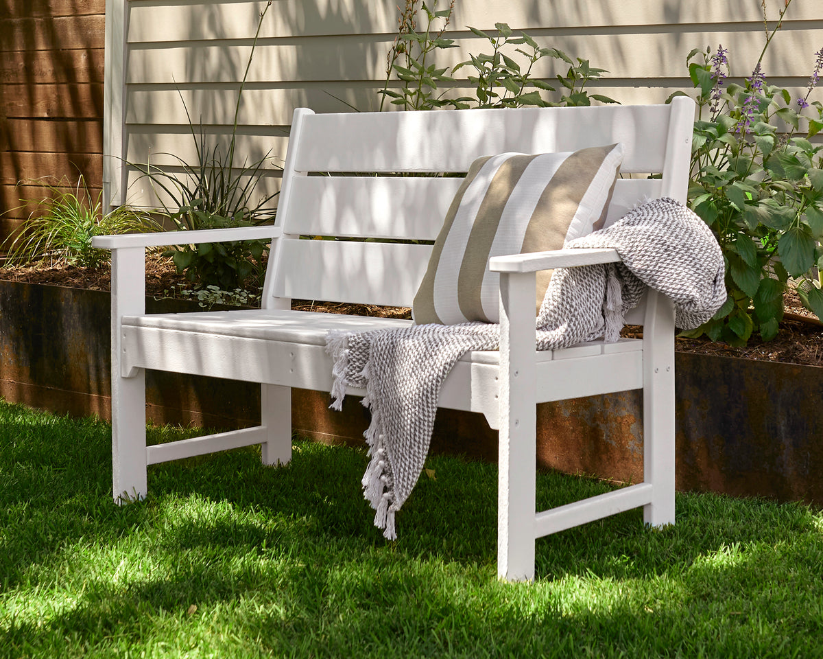 POLYWOOD Lakeside 48in Bench in White in an outdoor setting