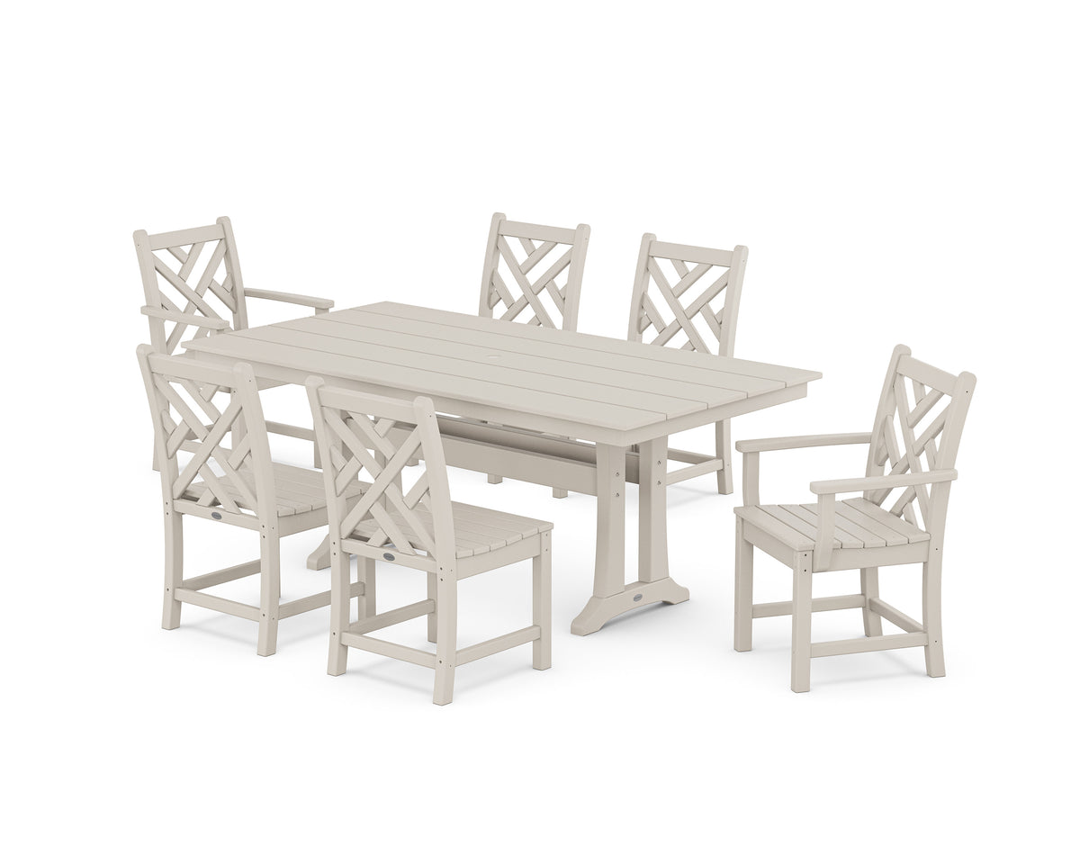 POLYWOOD Chippendale 7-Piece Farmhouse Trestle Dining Set in Sand