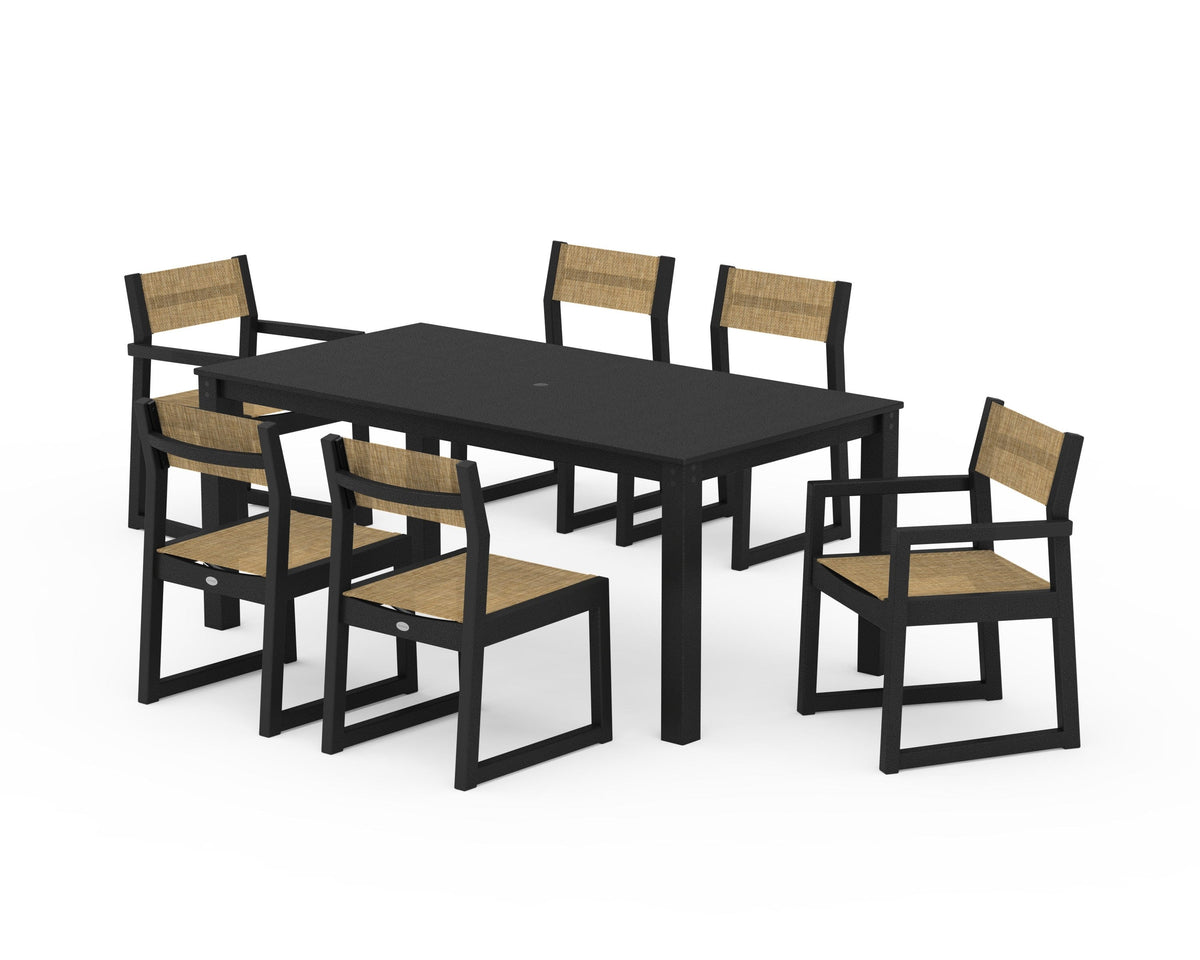 POLYWOOD EDGE Sling 7-Piece Parsons Dining Set in Black / Burlap
