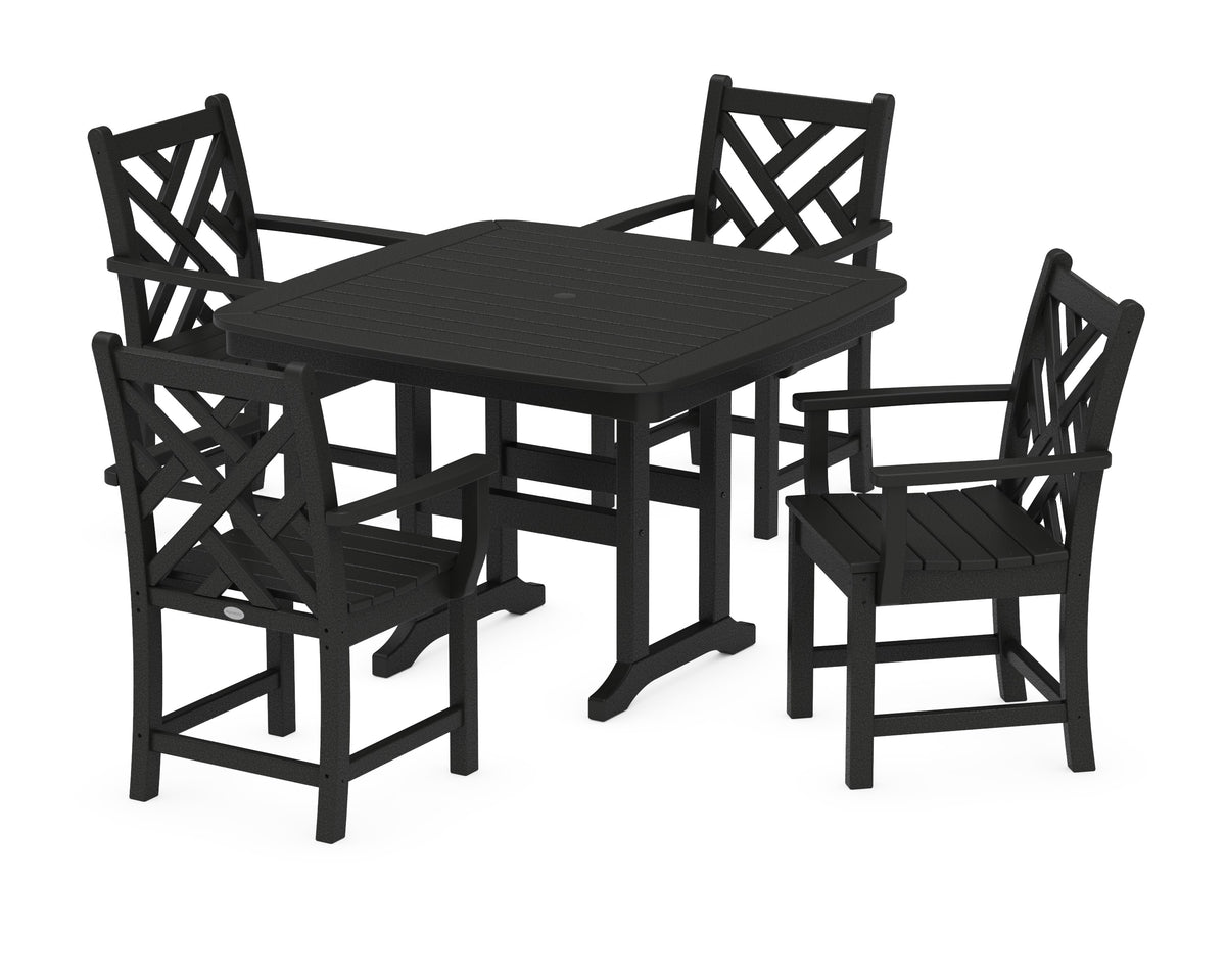 POLYWOOD Chippendale 5-Piece Dining Set with Trestle Legs - 44" Table in Black