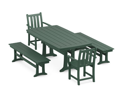 POLYWOOD Traditional Garden 5-Piece Dining Set with Trestle Legs - 38" x 73" Table in Green
