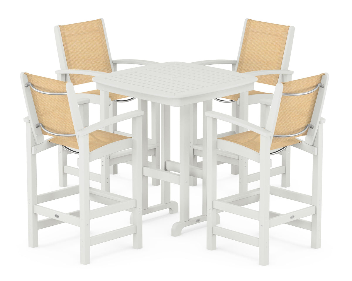 POLYWOOD Coastal 5-Piece Bar Set in Vintage White / Dupioni Apricot