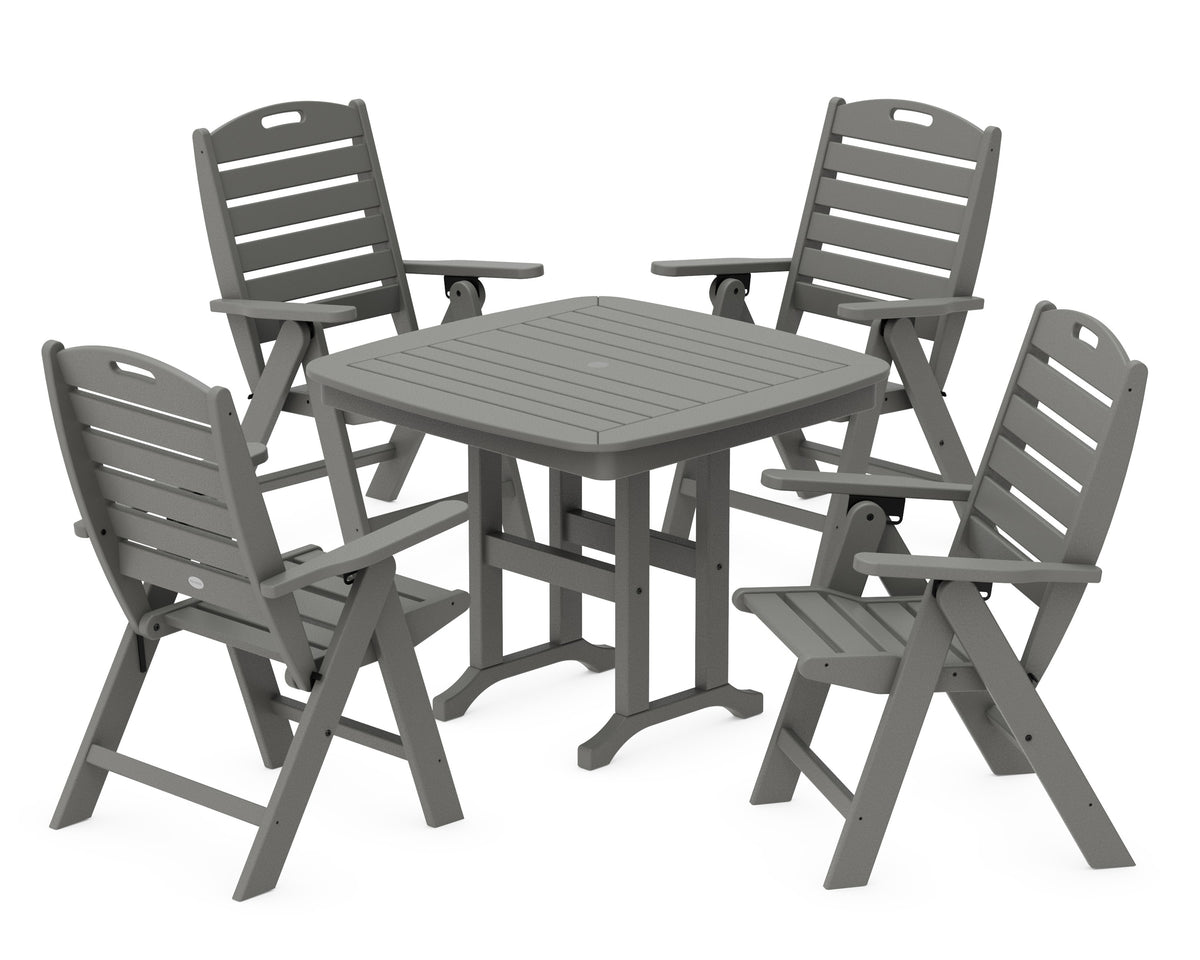 POLYWOOD Nautical Folding Highback Chair 5-Piece Dining Set in Slate Grey