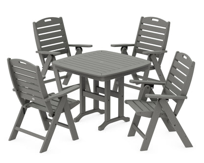 POLYWOOD Nautical Folding Highback Chair 5-Piece Dining Set in Slate Grey