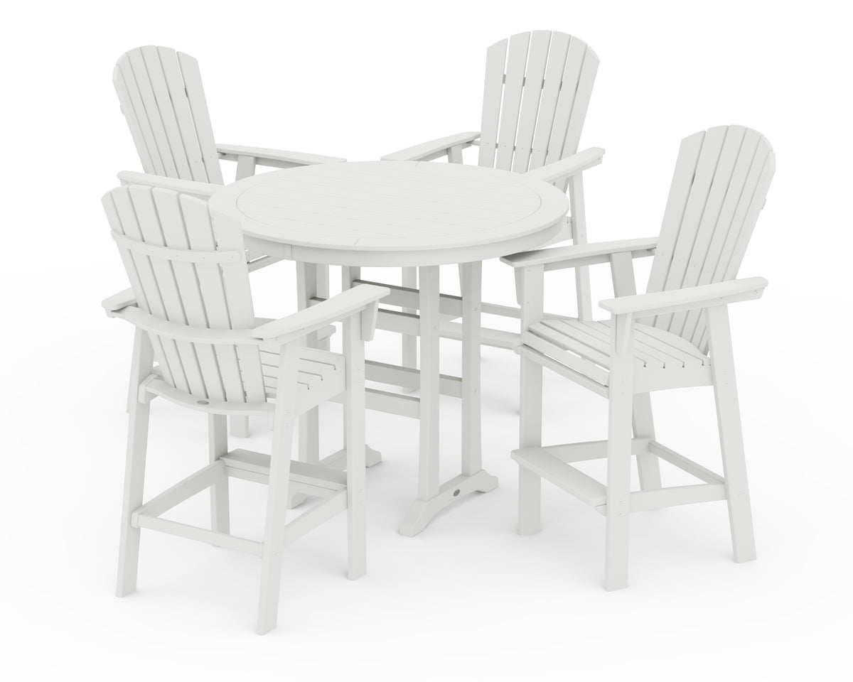 POLYWOOD Nautical Curveback Adirondack 5-Piece Round Trestle Bar Set in Vintage White