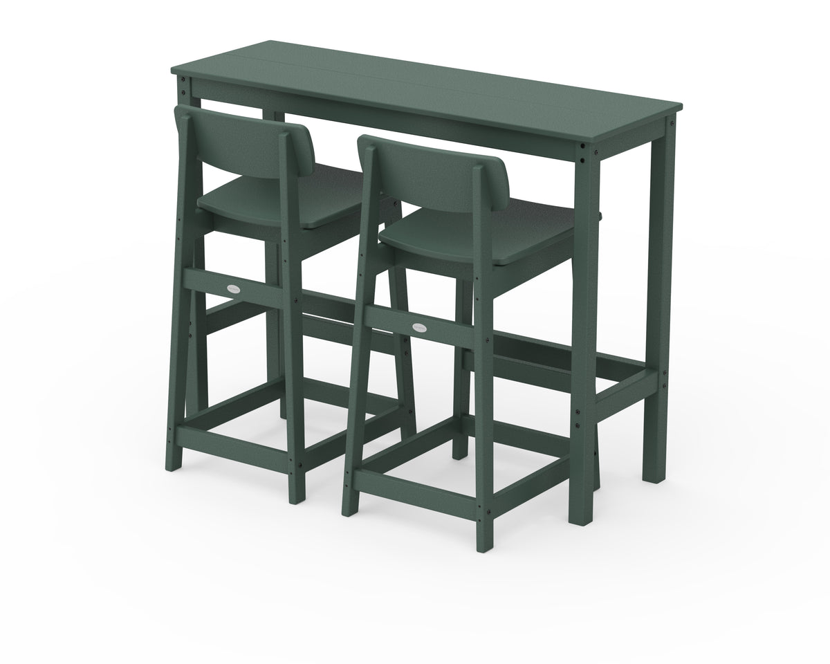 POLYWOOD Modern Studio Urban Lowback Bar Chair 3-Piece Balcony Set in Green