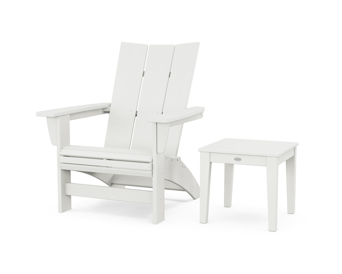 POLYWOOD Modern Grand Adirondack Chair with Side Table in Vintage White