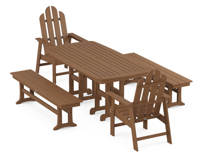 POLYWOOD Long Island 5-Piece Dining Set with Benches - 37" x 72" Table in Teak