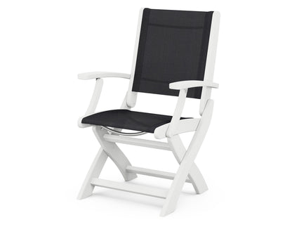 POLYWOOD Coastal Folding Chair in White with White arms and Black sling