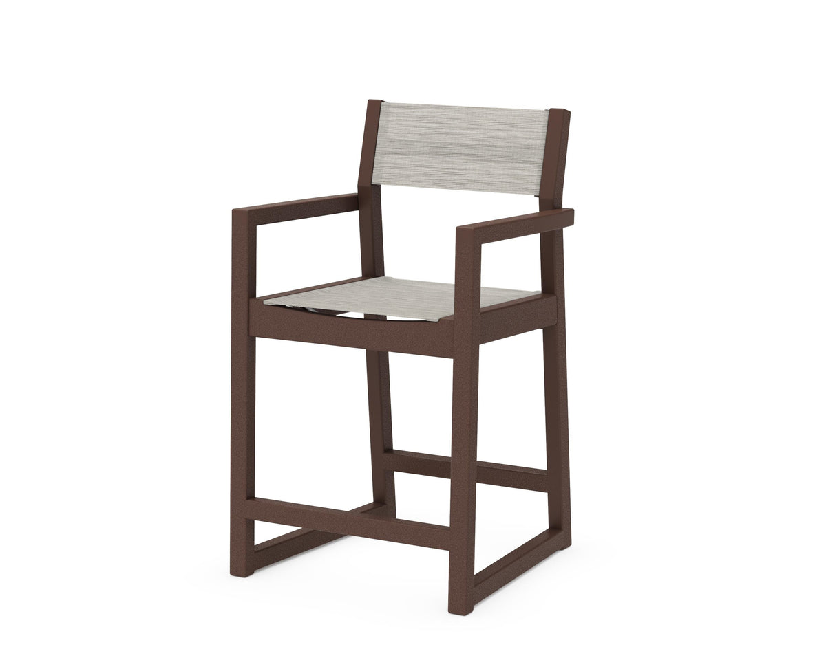 POLYWOOD EDGE Sling Counter Arm Chair in Mahogany / Birch