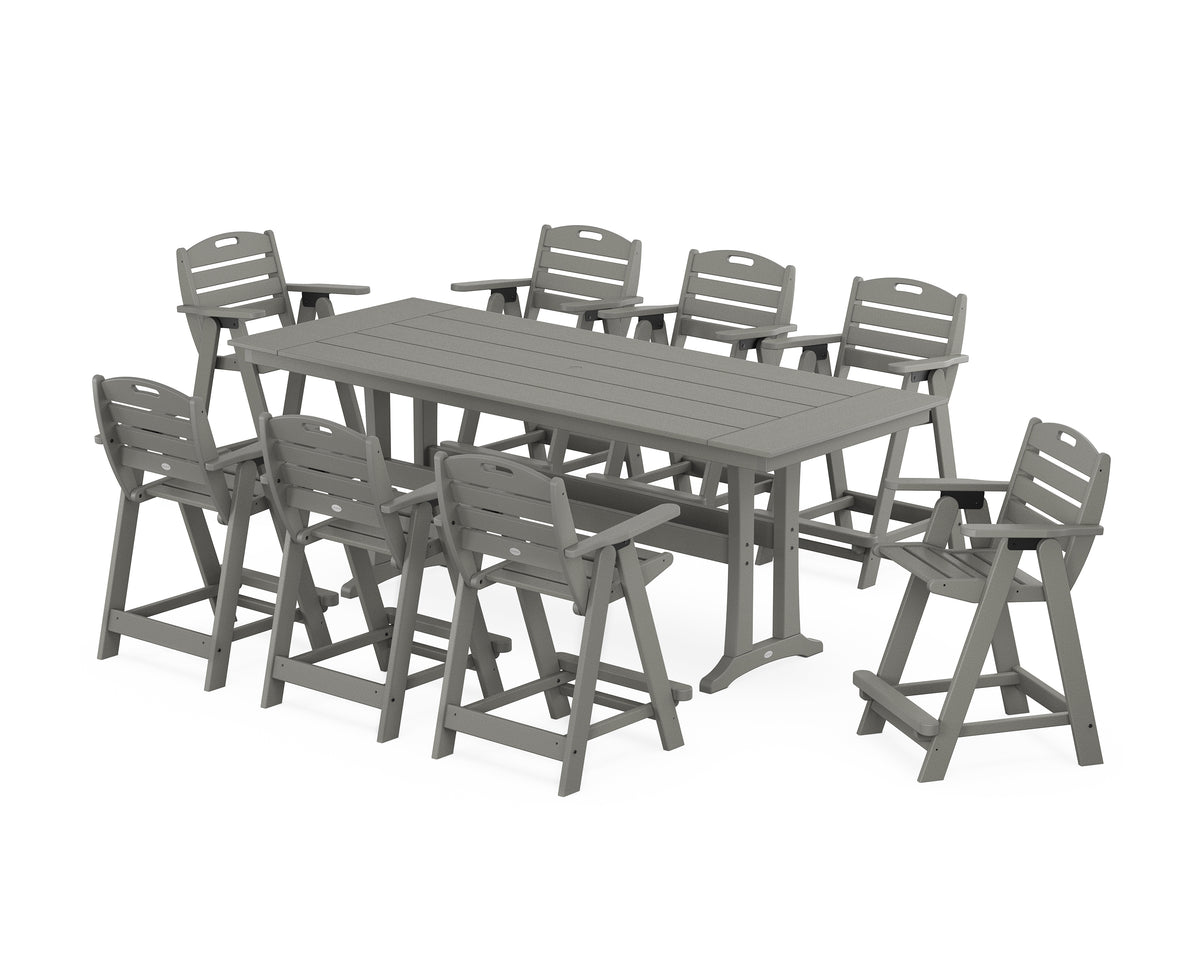 POLYWOOD Nautical 9-Piece Farmhouse Counter Set with Trestle Legs in Slate Grey