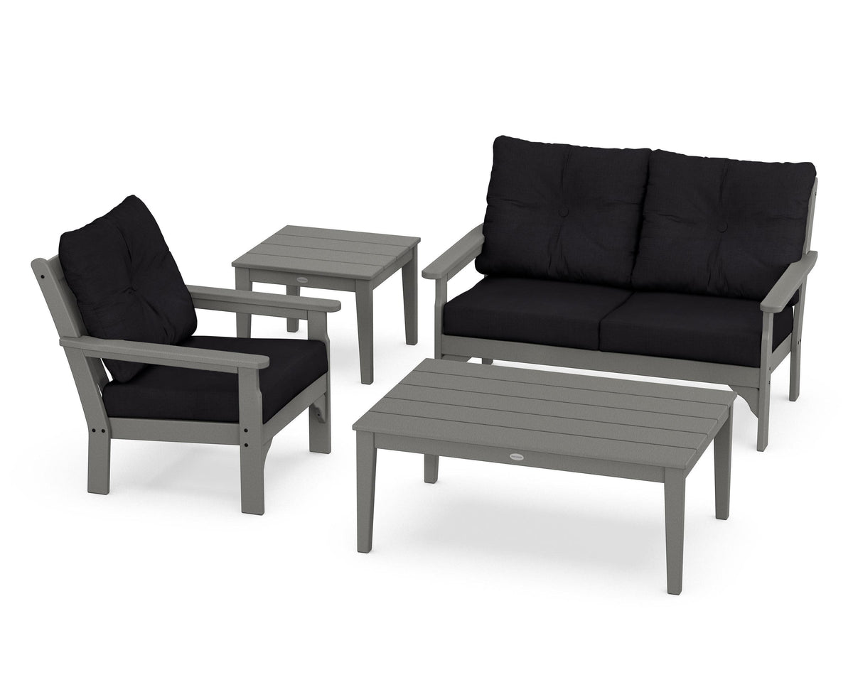 POLYWOOD Vineyard 4-Piece Deep Seating Set in Slate Grey / Midnight Linen