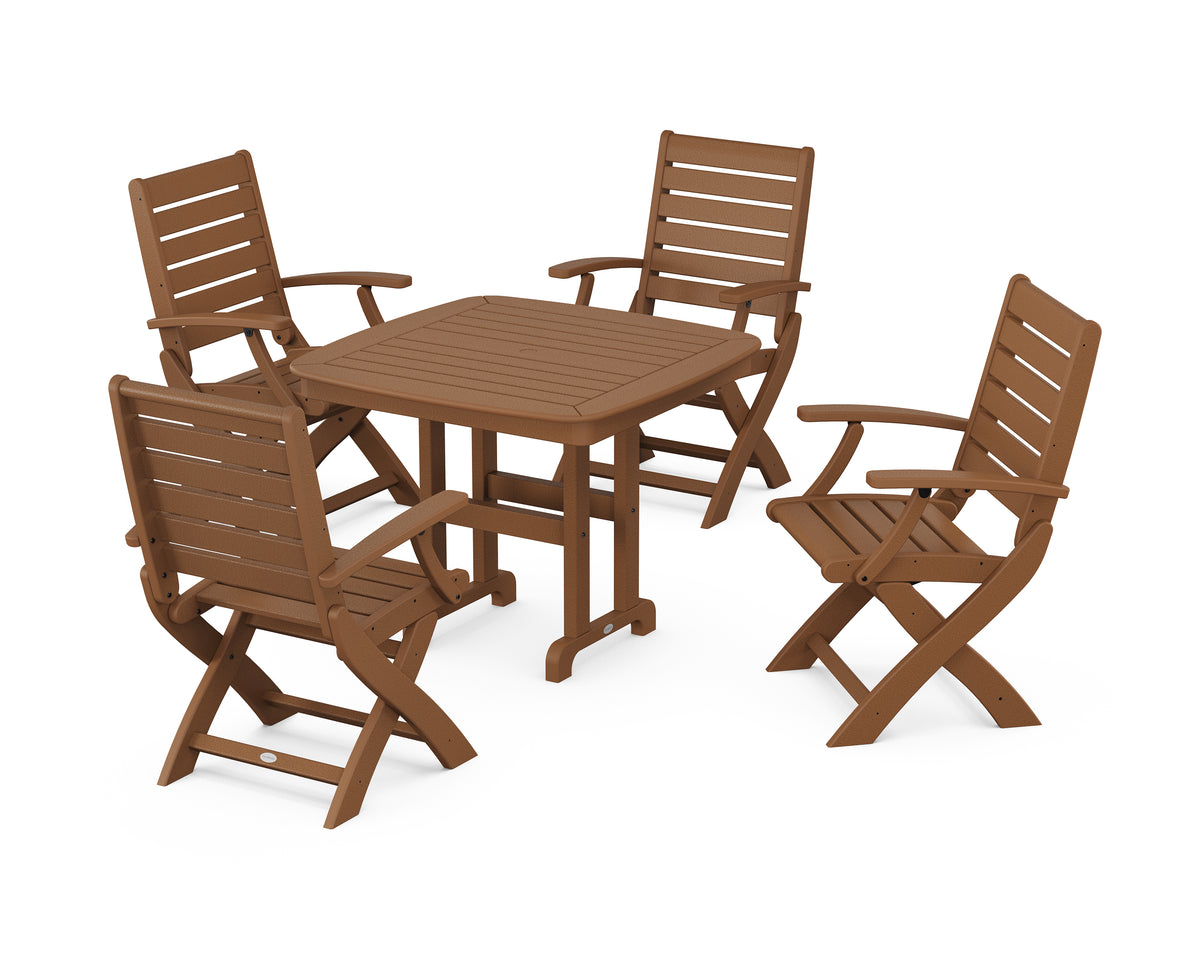 POLYWOOD Signature Folding Chair 5-Piece Dining Set in Teak