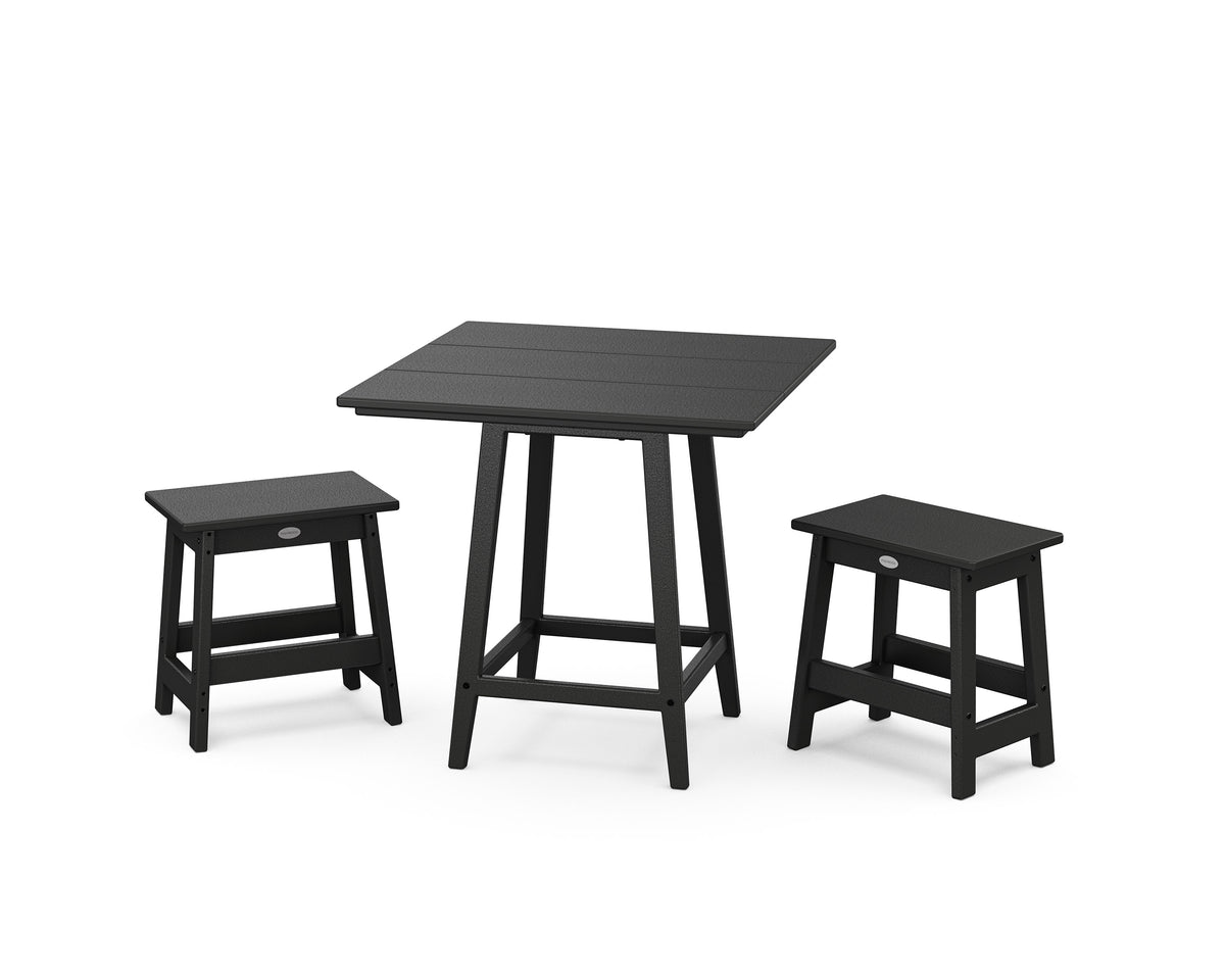 POLYWOOD Modern Studio Stool 3-Piece Square Bistro Set in Black