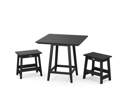 POLYWOOD Modern Studio Stool 3-Piece Square Bistro Set in Black