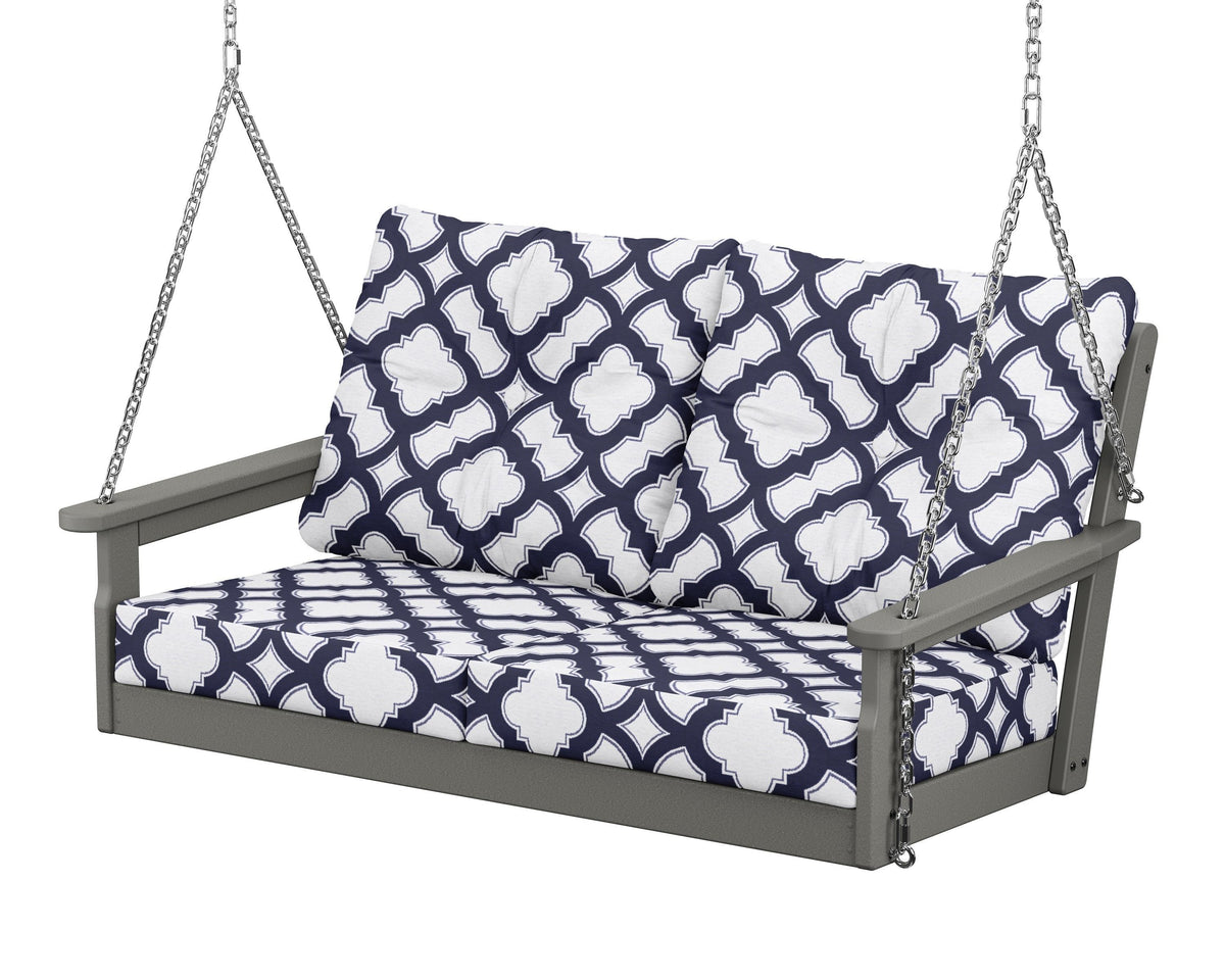 POLYWOOD Vineyard Deep Seating Swing in Slate Grey / Trellis Navy