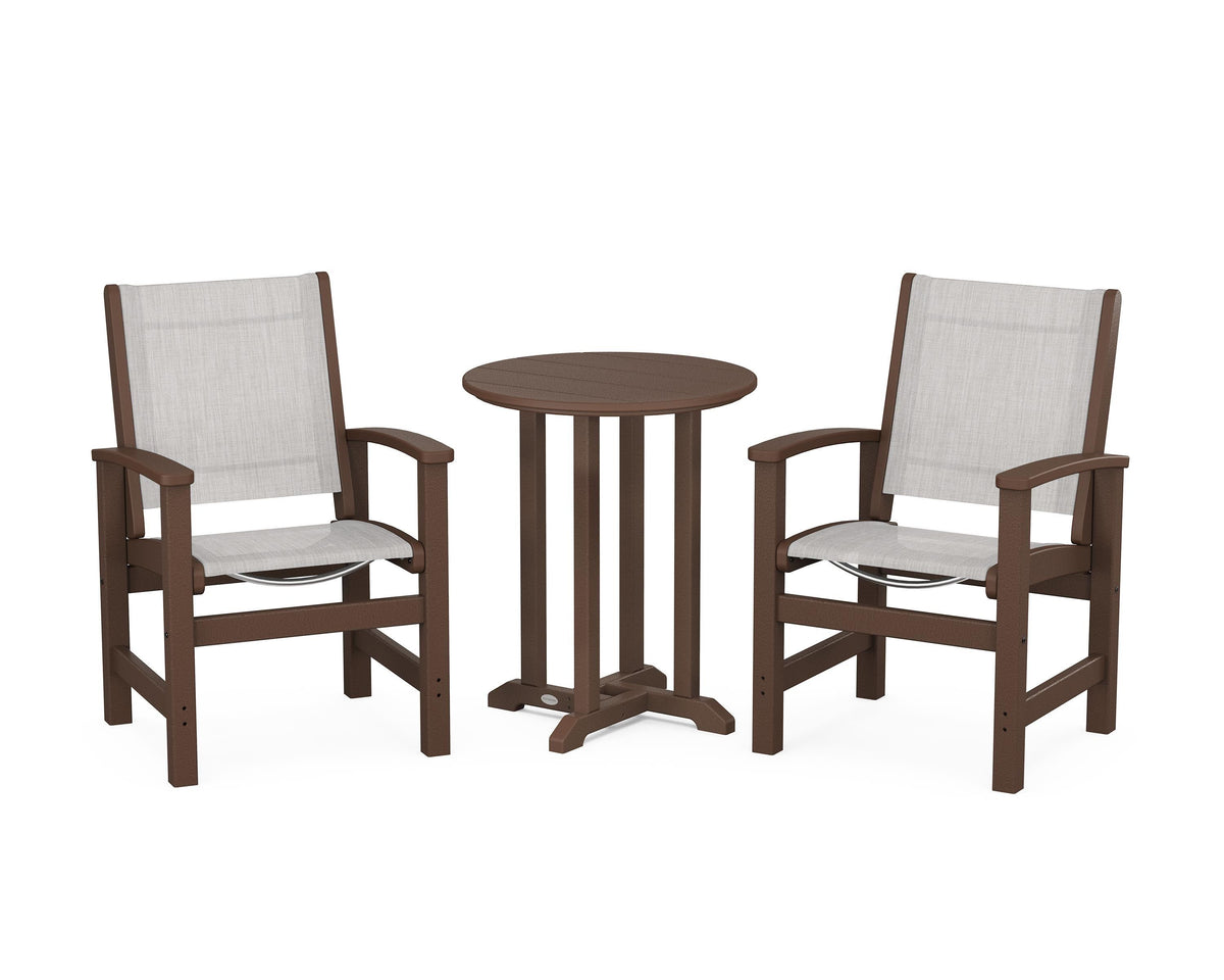 POLYWOOD Coastal 3-Piece Round Bistro Dining Set in Mahogany / Parchment