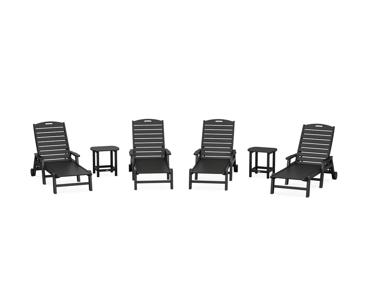 POLYWOOD Nautical Chaise 6-Piece Set with Arms &amp; Wheels in Black