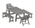 POLYWOOD Nautical Folding Lowback Chair 5-Piece Rustic Farmhouse Dining Set with Benches in Slate Grey