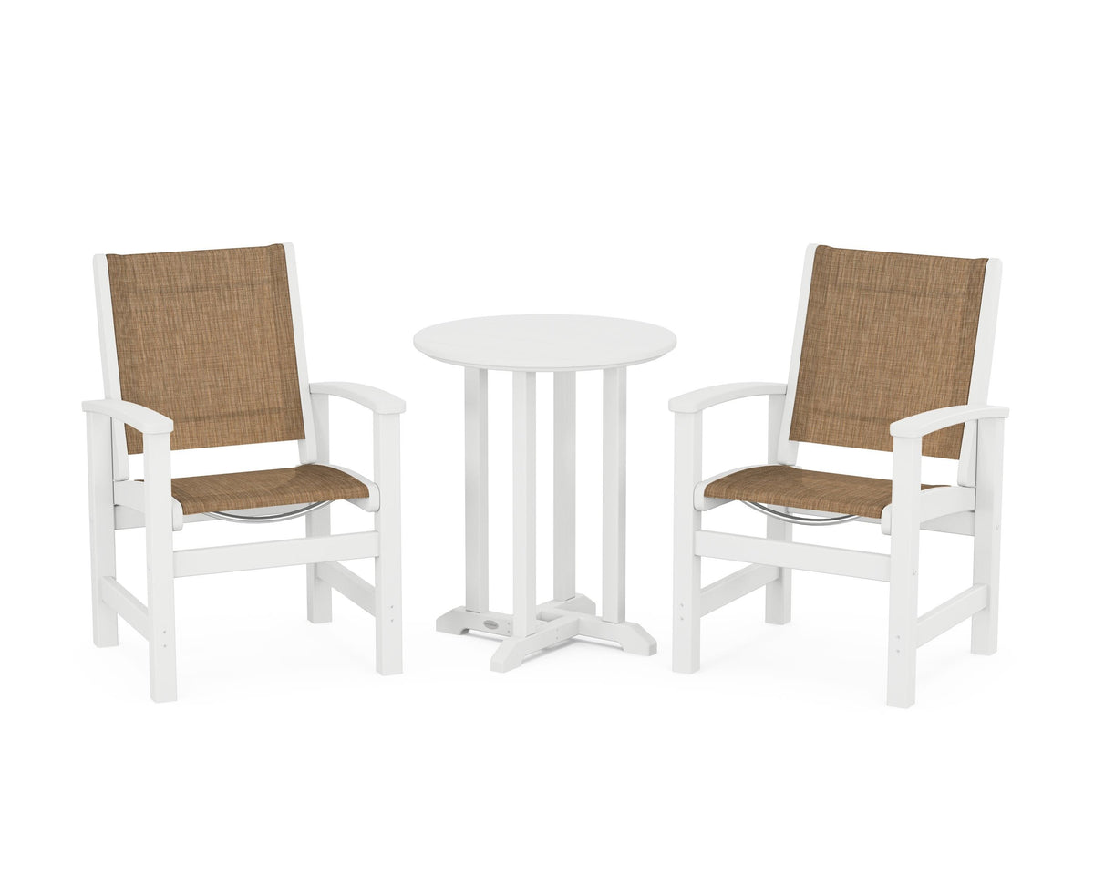 POLYWOOD Coastal 3-Piece Round Bistro Dining Set in White / Burlap