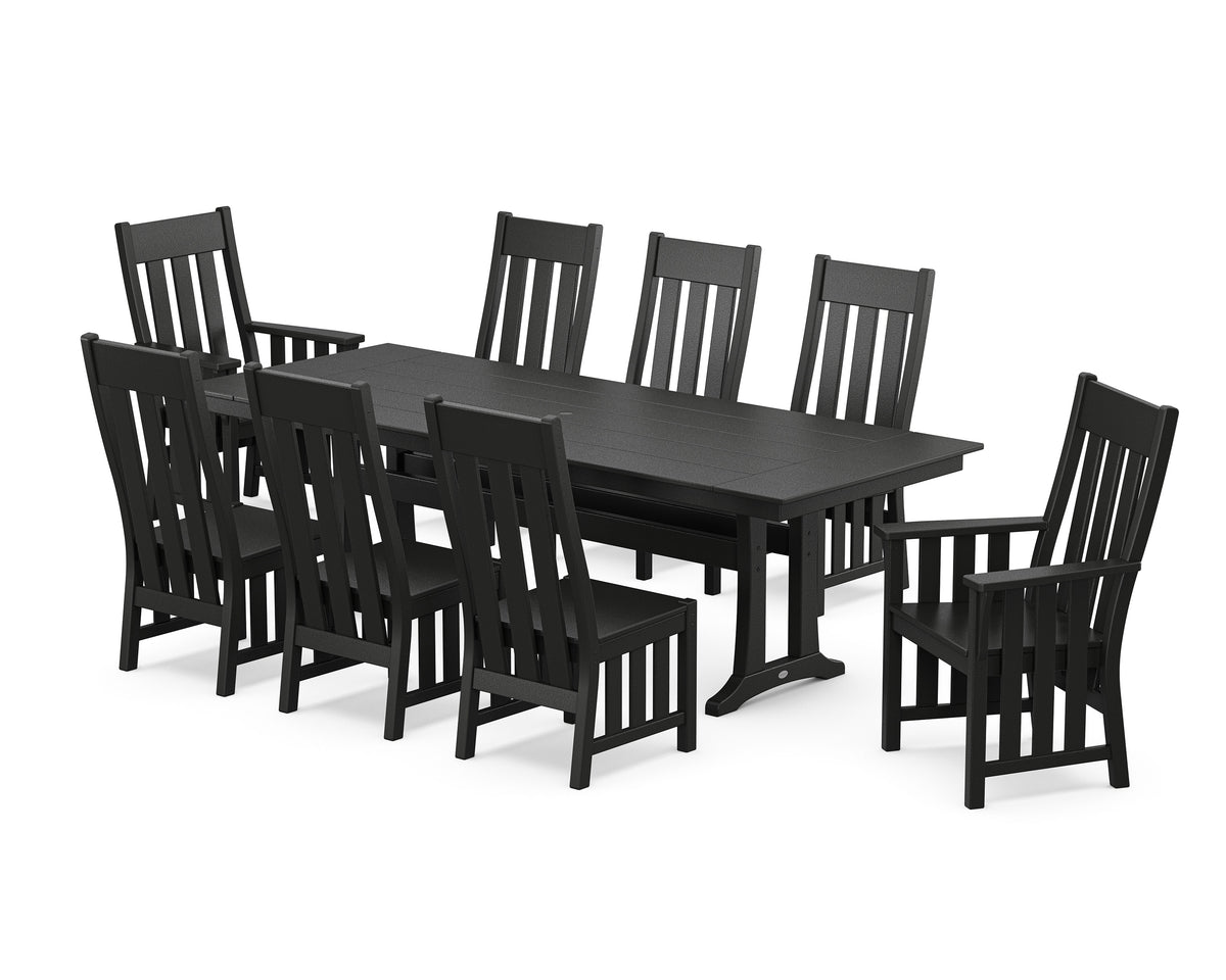 POLYWOOD Acadia 9-Piece Farmhouse Dining Set with Trestle Legs in Black