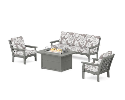POLYWOOD Vineyard Deep Seating Fire Pit Table Set