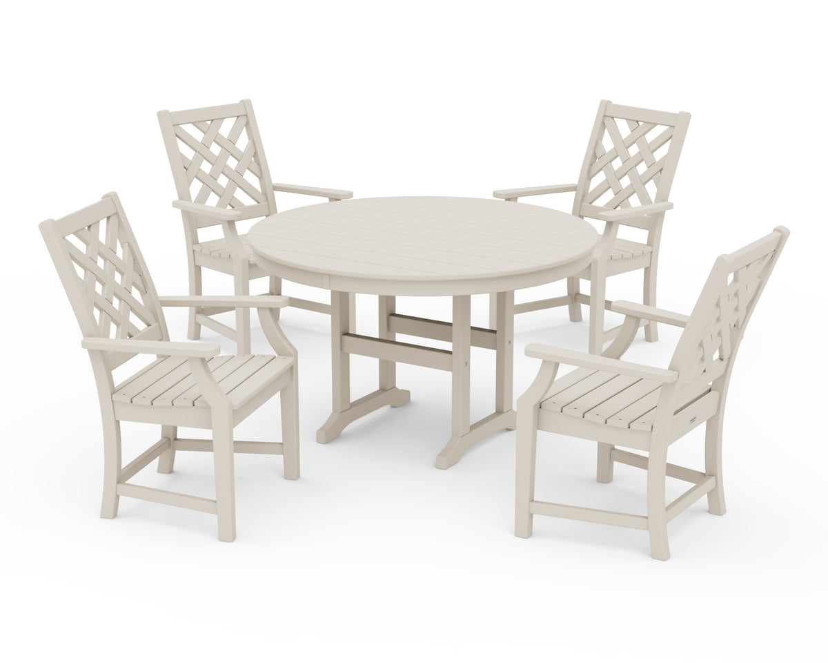 POLYWOOD Wovendale 5-Piece Round Farmhouse Dining Set in Sand