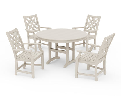 POLYWOOD Wovendale 5-Piece Round Farmhouse Dining Set in Sand