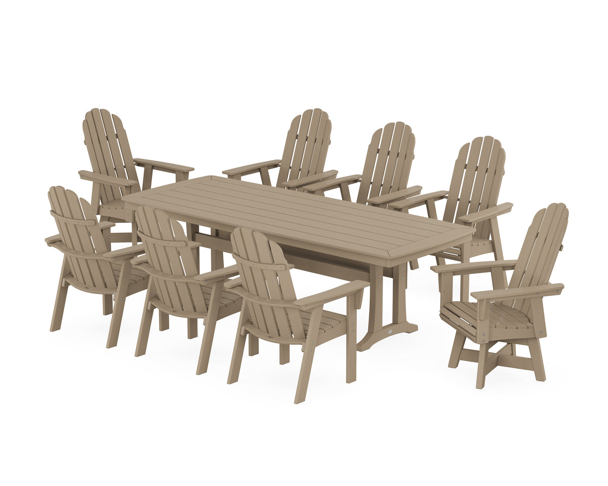 POLYWOOD Vineyard Curveback Adirondack Swivel 9-Piece Dining Set with Trestle Legs in Vintage Sahara