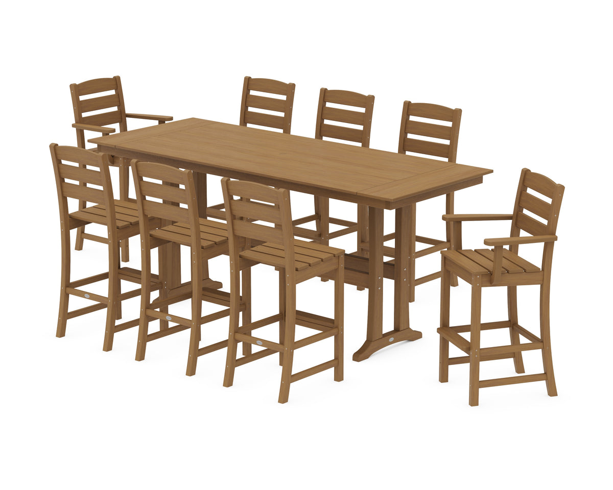 POLYWOOD Lakeside 9-Piece Farmhouse Bar Set with Trestle Legs in Natural