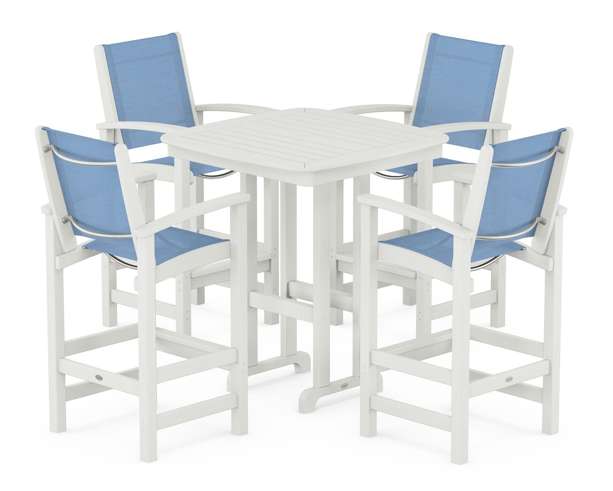 POLYWOOD Coastal 5-Piece Bar Set in Vintage White / Poolside