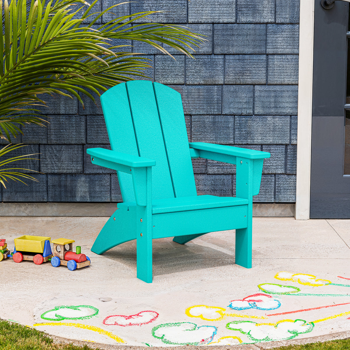 POLYWOOD Kids Nautical Adirondack Chair in Aruba in an outdoor setting