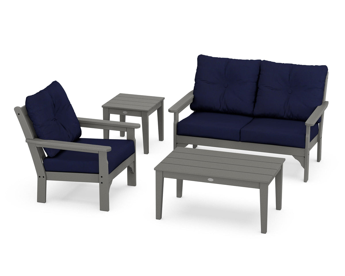 POLYWOOD Vineyard 4-Piece Deep Seating Set with 36" Coffee Table in Slate Grey / Navy