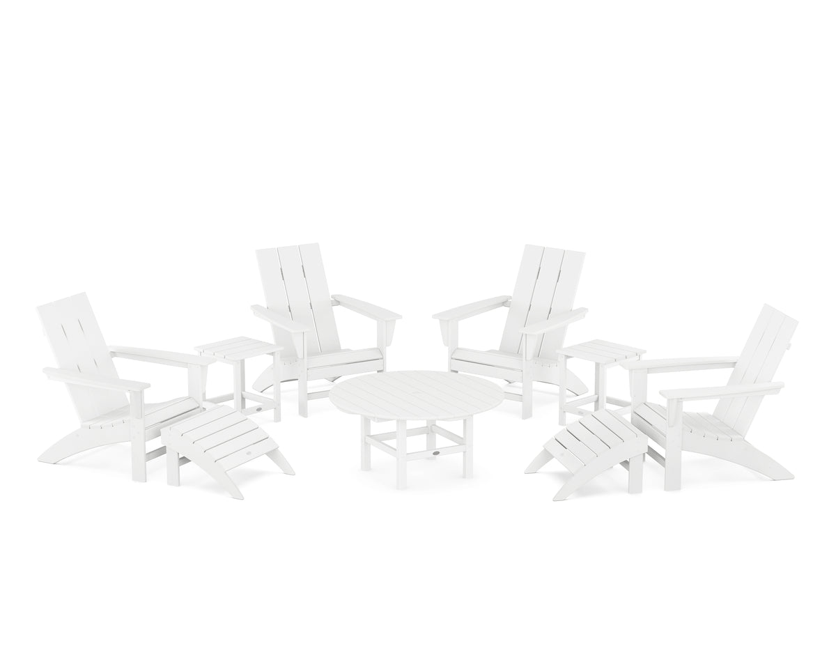 POLYWOOD Modern Adirondack Chair 9-Piece Conversation Set in White