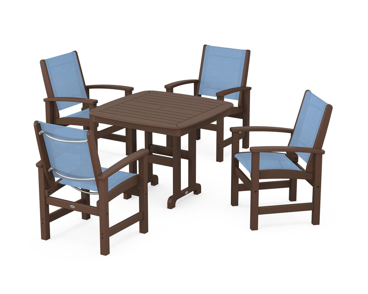 POLYWOOD Coastal 5-Piece Dining Set with Nautical 37" Dining Table in Mahogany / Poolside